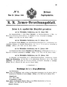 Kaiserlich-königliches Armee-Verordnungsblatt: Personal-Angelegenheiten 18680225 Seite: 1