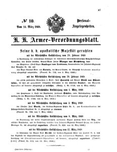 Kaiserlich-königliches Armee-Verordnungsblatt: Personal-Angelegenheiten 18680314 Seite: 1