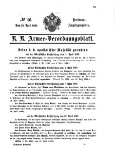 Kaiserlich-königliches Armee-Verordnungsblatt: Personal-Angelegenheiten 18680418 Seite: 1