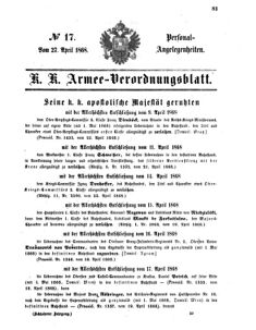 Kaiserlich-königliches Armee-Verordnungsblatt: Personal-Angelegenheiten 18680427 Seite: 1