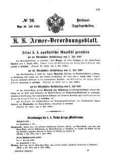 Kaiserlich-königliches Armee-Verordnungsblatt: Personal-Angelegenheiten 18680710 Seite: 1