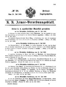 Kaiserlich-königliches Armee-Verordnungsblatt: Personal-Angelegenheiten 18680728 Seite: 1