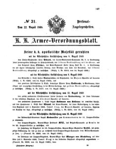 Kaiserlich-königliches Armee-Verordnungsblatt: Personal-Angelegenheiten 18680822 Seite: 1