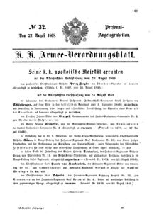 Kaiserlich-königliches Armee-Verordnungsblatt: Personal-Angelegenheiten 18680827 Seite: 1