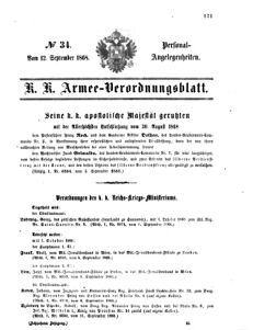 Kaiserlich-königliches Armee-Verordnungsblatt: Personal-Angelegenheiten 18680912 Seite: 1