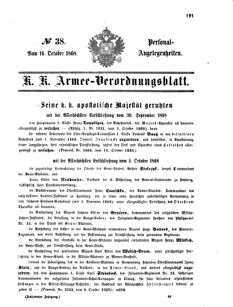 Kaiserlich-königliches Armee-Verordnungsblatt: Personal-Angelegenheiten 18681016 Seite: 1