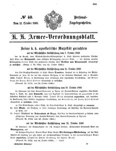 Kaiserlich-königliches Armee-Verordnungsblatt: Personal-Angelegenheiten 18681031 Seite: 1