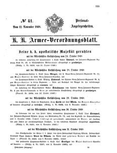 Kaiserlich-königliches Armee-Verordnungsblatt: Personal-Angelegenheiten 18681112 Seite: 1