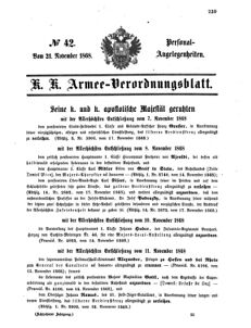 Kaiserlich-königliches Armee-Verordnungsblatt: Personal-Angelegenheiten 18681121 Seite: 1