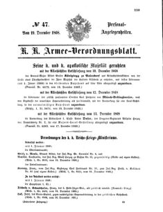 Kaiserlich-königliches Armee-Verordnungsblatt: Personal-Angelegenheiten 18681219 Seite: 1