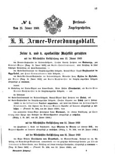 Kaiserlich-königliches Armee-Verordnungsblatt: Personal-Angelegenheiten 18690125 Seite: 1