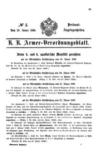 Kaiserlich-königliches Armee-Verordnungsblatt: Personal-Angelegenheiten 18690128 Seite: 1