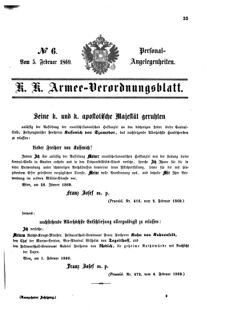 Kaiserlich-königliches Armee-Verordnungsblatt: Personal-Angelegenheiten 18690205 Seite: 1