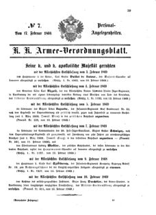 Kaiserlich-königliches Armee-Verordnungsblatt: Personal-Angelegenheiten 18690217 Seite: 1