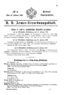 Kaiserlich-königliches Armee-Verordnungsblatt: Personal-Angelegenheiten 18690223 Seite: 1