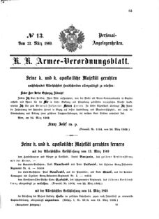 Kaiserlich-königliches Armee-Verordnungsblatt: Personal-Angelegenheiten 18690327 Seite: 1