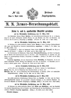 Kaiserlich-königliches Armee-Verordnungsblatt: Personal-Angelegenheiten 18690408 Seite: 1