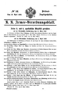 Kaiserlich-königliches Armee-Verordnungsblatt: Personal-Angelegenheiten 18690416 Seite: 1