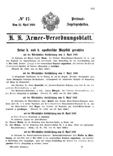 Kaiserlich-königliches Armee-Verordnungsblatt: Personal-Angelegenheiten 18690422 Seite: 1