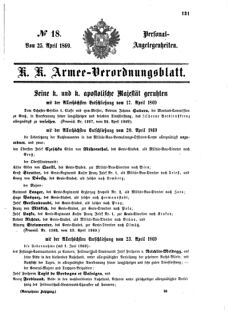 Kaiserlich-königliches Armee-Verordnungsblatt: Personal-Angelegenheiten 18690425 Seite: 1