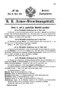 Kaiserlich-königliches Armee-Verordnungsblatt: Personal-Angelegenheiten 18690430 Seite: 1