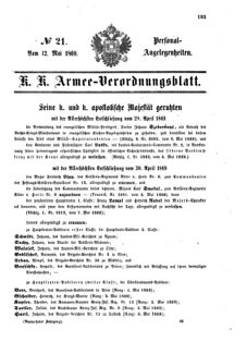 Kaiserlich-königliches Armee-Verordnungsblatt: Personal-Angelegenheiten 18690512 Seite: 1