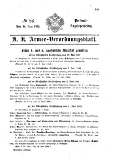 Kaiserlich-königliches Armee-Verordnungsblatt: Personal-Angelegenheiten 18690618 Seite: 1