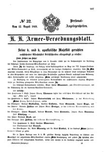 Kaiserlich-königliches Armee-Verordnungsblatt: Personal-Angelegenheiten 18690812 Seite: 1