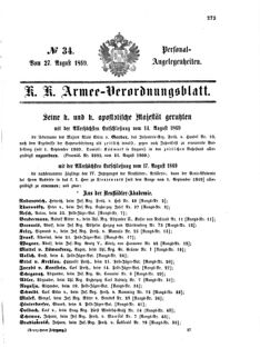 Kaiserlich-königliches Armee-Verordnungsblatt: Personal-Angelegenheiten 18690827 Seite: 1