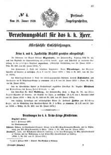 Kaiserlich-königliches Armee-Verordnungsblatt: Personal-Angelegenheiten 18700128 Seite: 1