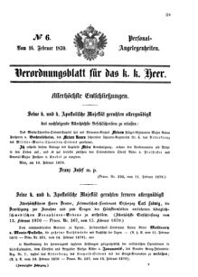 Kaiserlich-königliches Armee-Verordnungsblatt: Personal-Angelegenheiten 18700216 Seite: 1