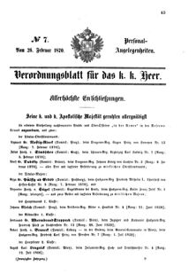 Kaiserlich-königliches Armee-Verordnungsblatt: Personal-Angelegenheiten 18700226 Seite: 1