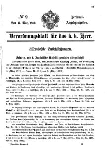 Kaiserlich-königliches Armee-Verordnungsblatt: Personal-Angelegenheiten 18700315 Seite: 1