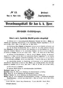 Kaiserlich-königliches Armee-Verordnungsblatt: Personal-Angelegenheiten 18700414 Seite: 1