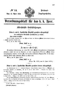 Kaiserlich-königliches Armee-Verordnungsblatt: Personal-Angelegenheiten 18700415 Seite: 1