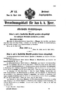 Kaiserlich-königliches Armee-Verordnungsblatt: Personal-Angelegenheiten 18700423 Seite: 1