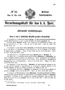 Kaiserlich-königliches Armee-Verordnungsblatt: Personal-Angelegenheiten 18700528 Seite: 1