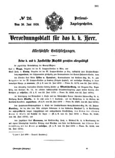 Kaiserlich-königliches Armee-Verordnungsblatt: Personal-Angelegenheiten 18700630 Seite: 1