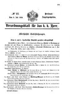 Kaiserlich-königliches Armee-Verordnungsblatt: Personal-Angelegenheiten 18700709 Seite: 1