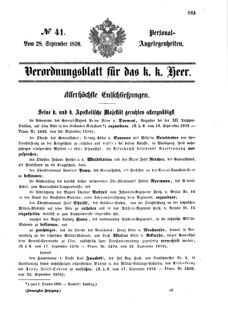 Kaiserlich-königliches Armee-Verordnungsblatt: Personal-Angelegenheiten 18700928 Seite: 1