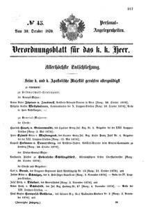 Kaiserlich-königliches Armee-Verordnungsblatt: Personal-Angelegenheiten 18701030 Seite: 1