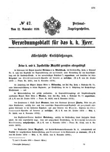 Kaiserlich-königliches Armee-Verordnungsblatt: Personal-Angelegenheiten 18701112 Seite: 1