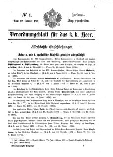 Kaiserlich-königliches Armee-Verordnungsblatt: Personal-Angelegenheiten 18710112 Seite: 1