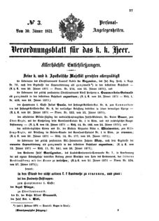 Kaiserlich-königliches Armee-Verordnungsblatt: Personal-Angelegenheiten 18710130 Seite: 1