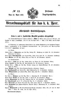 Kaiserlich-königliches Armee-Verordnungsblatt: Personal-Angelegenheiten 18710422 Seite: 1