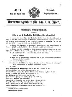 Kaiserlich-königliches Armee-Verordnungsblatt: Personal-Angelegenheiten 18710428 Seite: 1