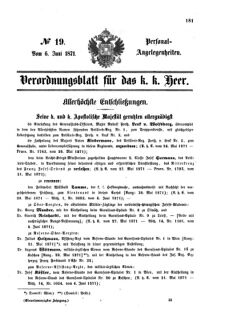 Kaiserlich-königliches Armee-Verordnungsblatt: Personal-Angelegenheiten 18710606 Seite: 1