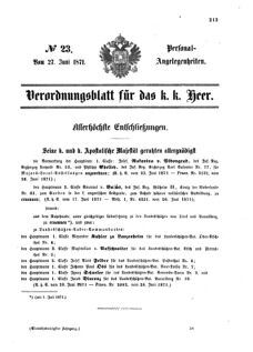 Kaiserlich-königliches Armee-Verordnungsblatt: Personal-Angelegenheiten 18710627 Seite: 1