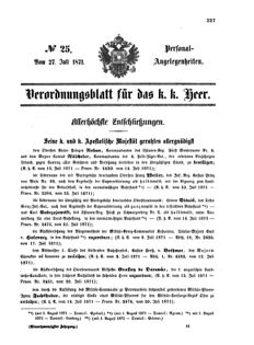 Kaiserlich-königliches Armee-Verordnungsblatt: Personal-Angelegenheiten 18710727 Seite: 1