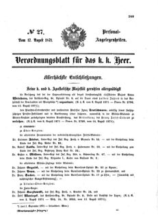 Kaiserlich-königliches Armee-Verordnungsblatt: Personal-Angelegenheiten 18710817 Seite: 1